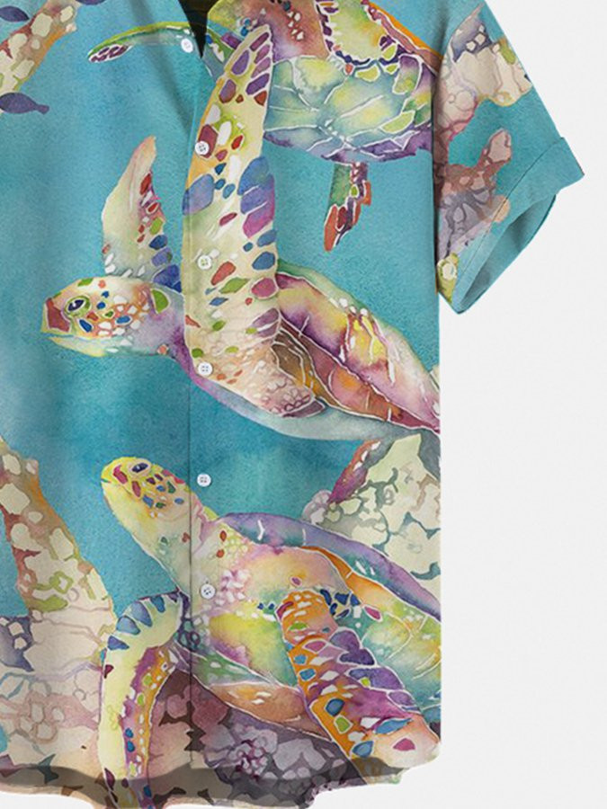 Mens Holiday Turtle Ocean Printed Casual Shirts  Tops Hawaiian Shirt for Men Women