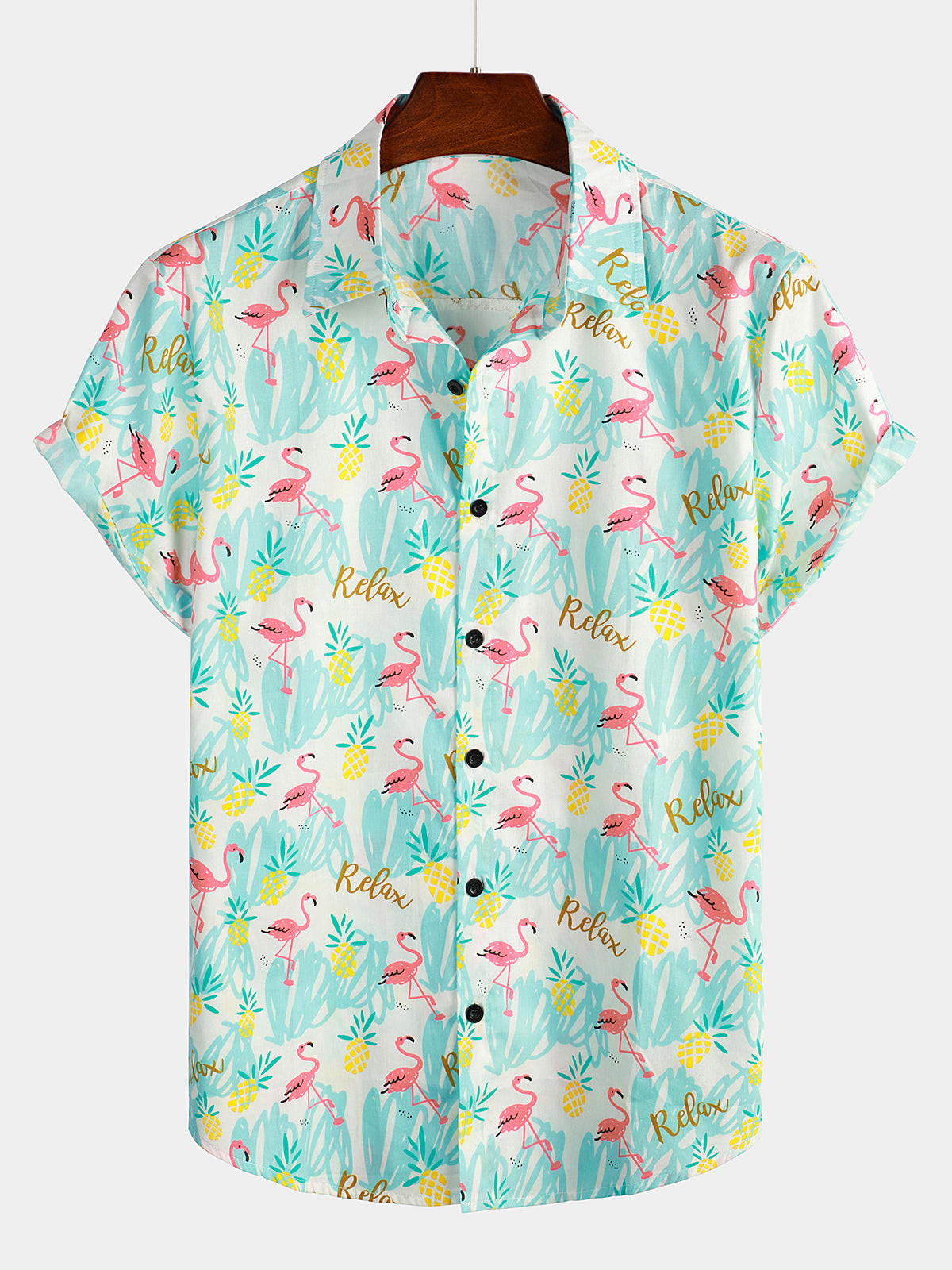 Mens Holiday Flamingo Short Sleeve Cotton Shirt Hawaiian Shirt for Men Women