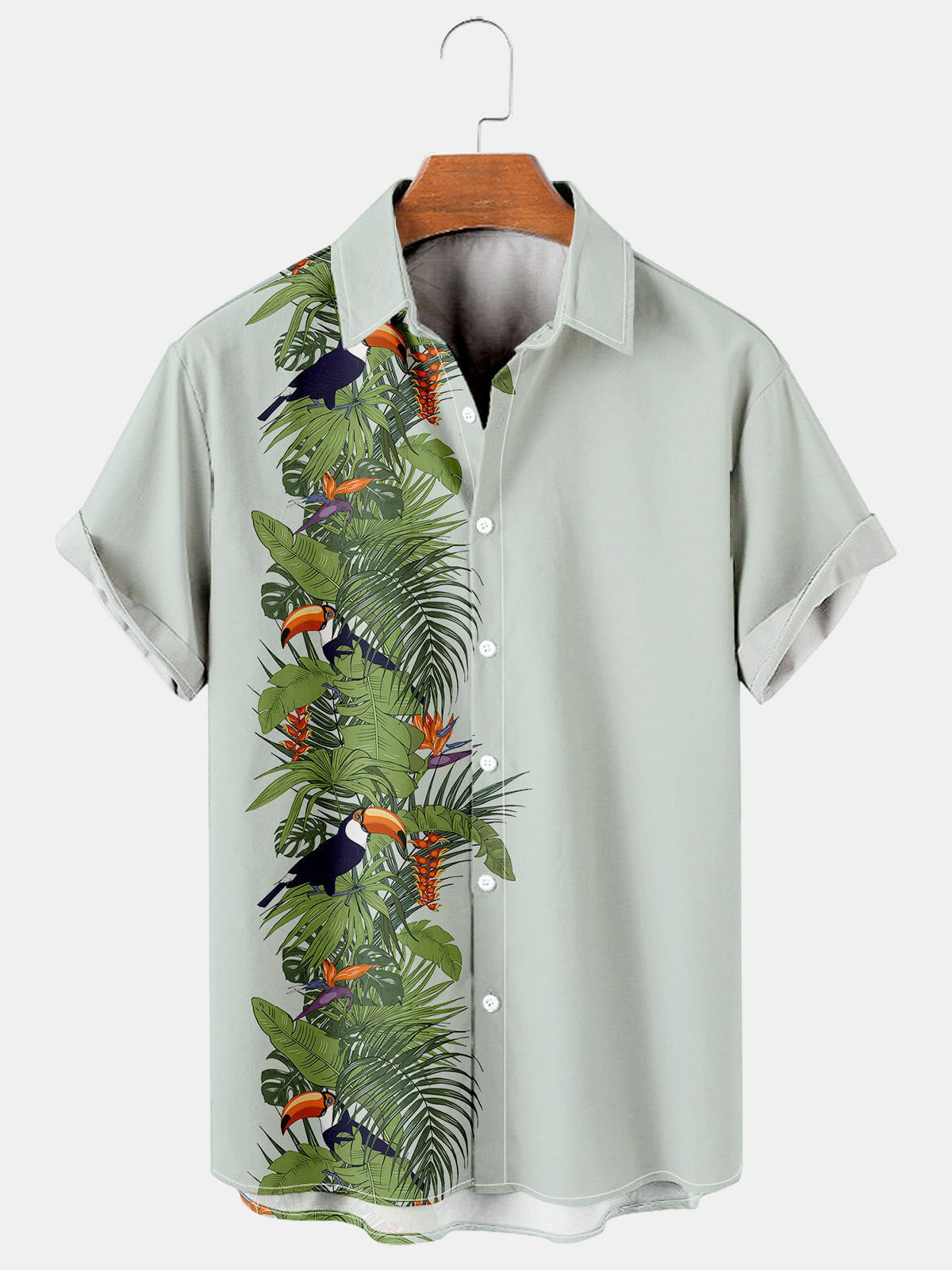 Holiday Leisure Plant Elements Coconut Tree And Toucan Pattern Hawaiian Style Printed Shirt Top