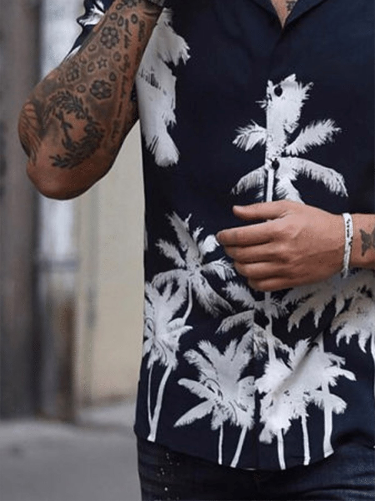 Navy Blue Coconut Tree Casual Beach Shirts For Men Hawaiian Shirt for Men Women