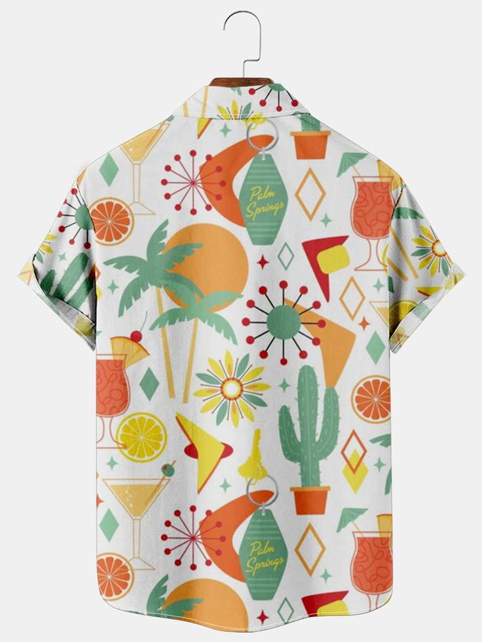 Mens Hawaiian Shirt Holiday Geometric Coconut Tree Print Short Sleeved Shirt  For Couples