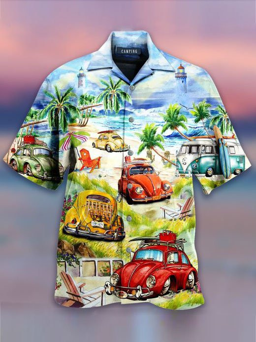 Camping Hippie Mens Vacation Hawaiian Shirt