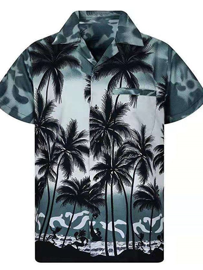 Mens Palm Wave Hawaiian Shirt Short Sleeves