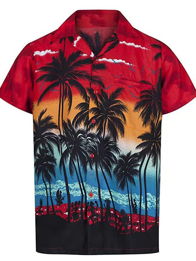 Mens Palm Wave Hawaiian Shirt Short Sleeves