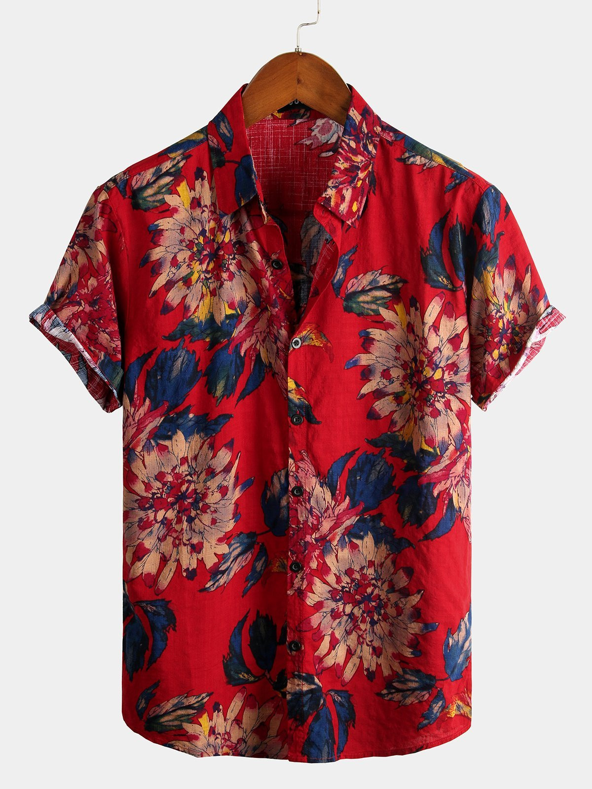 Mens Floral Cotton Tropical Hawaiian Shirt