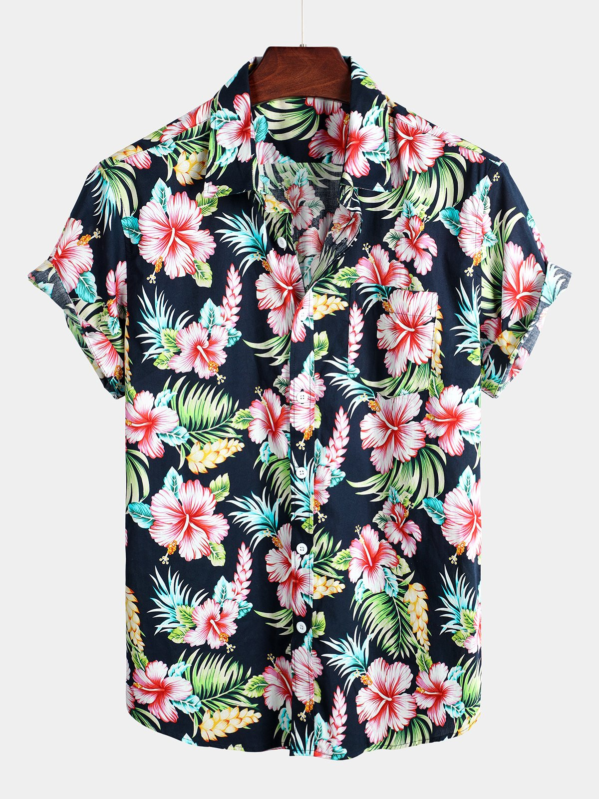 Mens Floral Holiday Cotton Shirt Hawaiian Shirt for Men Women