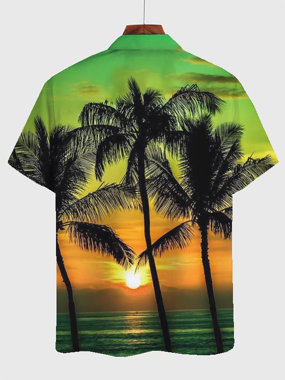 Green Coconut Short Sleeved Summer Vacation Shirts For Men Hawaiian Shirt for Men Women