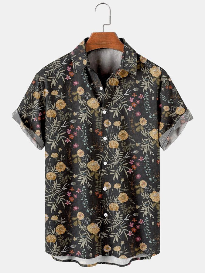 Mens Retro Floral Print Casual Breathable Short-Sleeved Shirt Hawaiian Shirt for Men Women