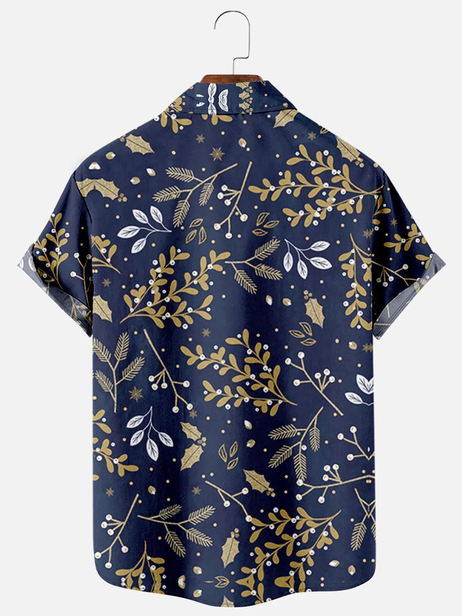 Mens Casual Botanical Print Hawaiian Shirt