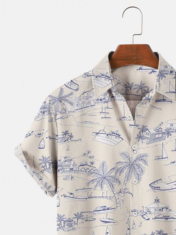 Mens Hawaiian Shirt Apricot Beach Natural Landscape Shirts  Tops