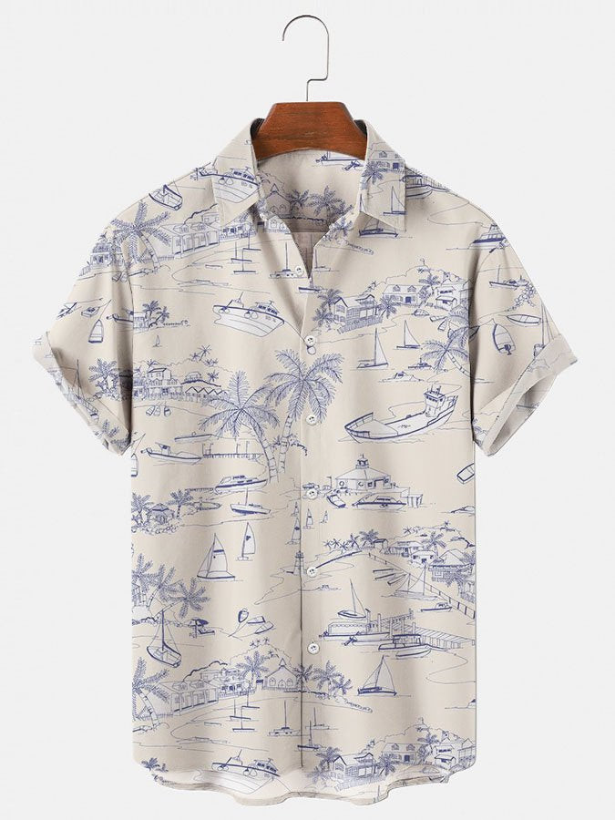 Mens Hawaiian Shirt Apricot Beach Natural Landscape Shirts  Tops