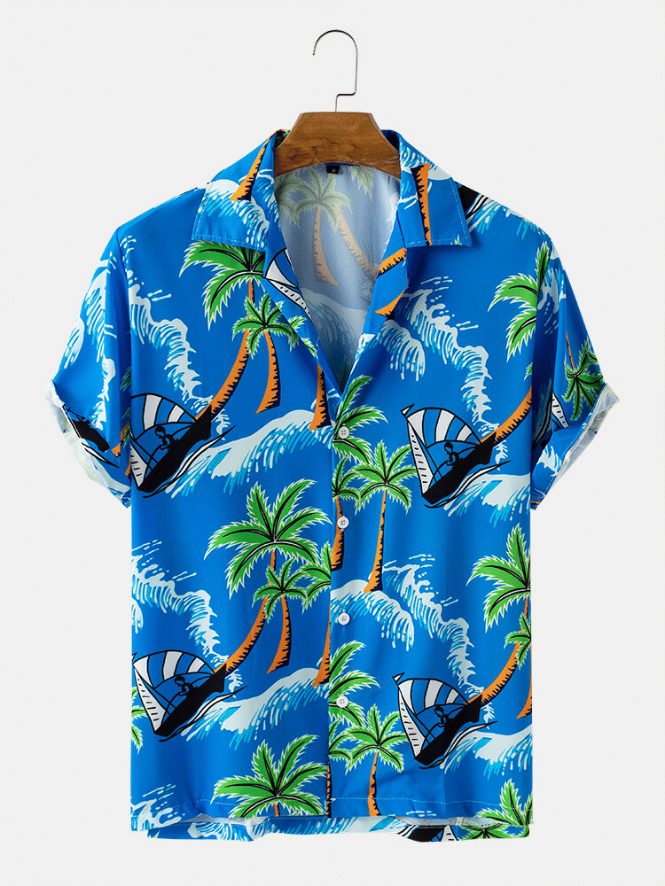 Palm Wave Mens and Big Mens Palm Tree Print Hawaiian Shirt