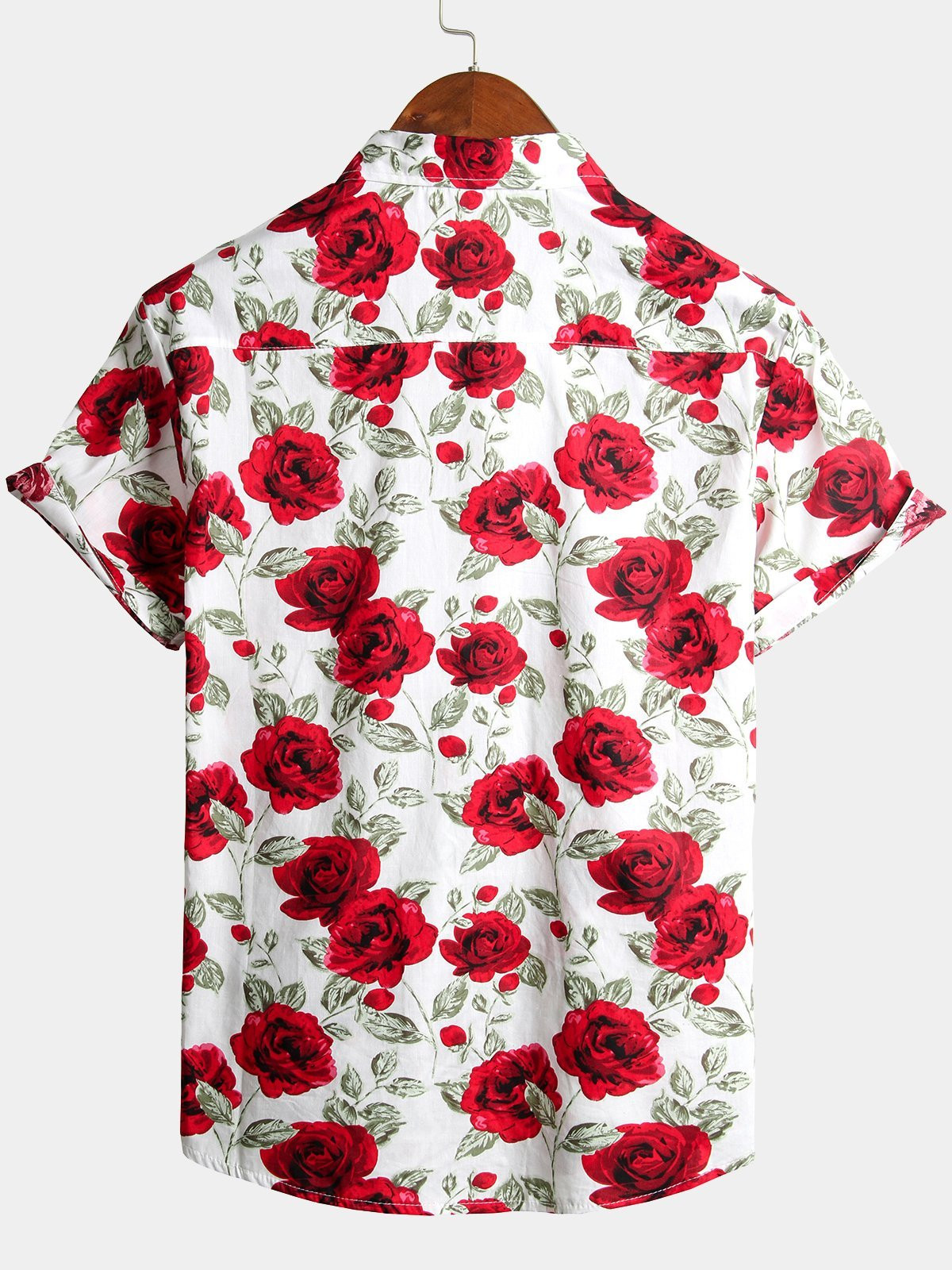 Mens Floral Print Rose Cotton Short Sleeve Shirt Hawaiian Shirt for Men Women