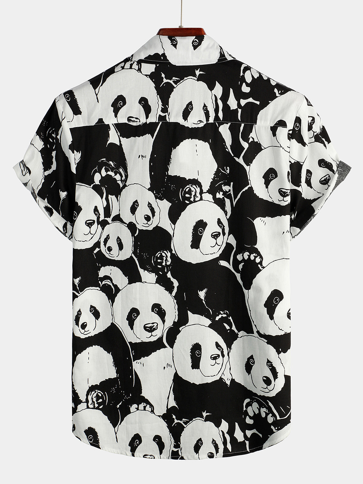 Mens Panda Print Casual Short Sleeve Cotton Shirt Hawaiian Shirt for Men Women