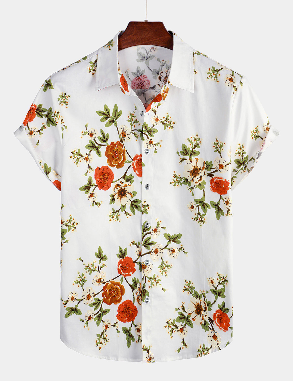 Mens Retro Cotton Casual Floral Short Sleeve Shirt Hawaiian Shirt for Men Women