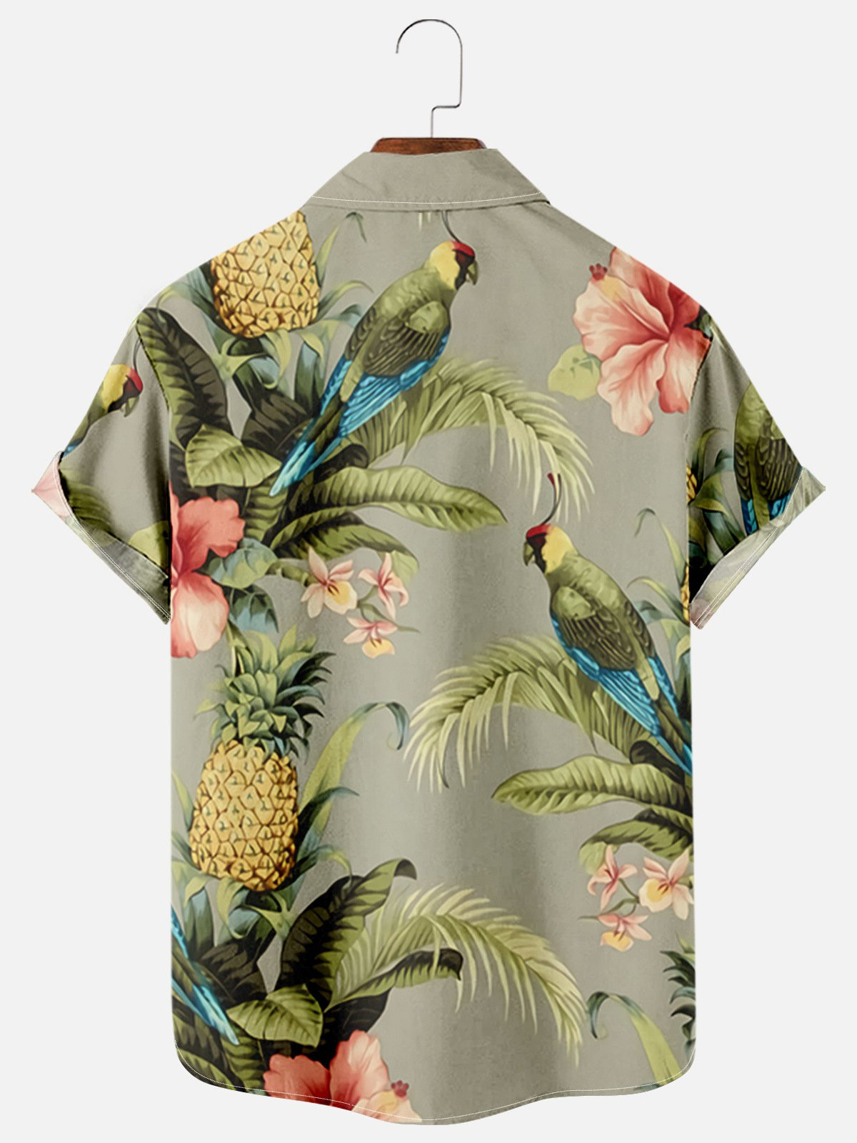 Mens Tropical Parrots Floral Print Vintage Hawaiian Shirt