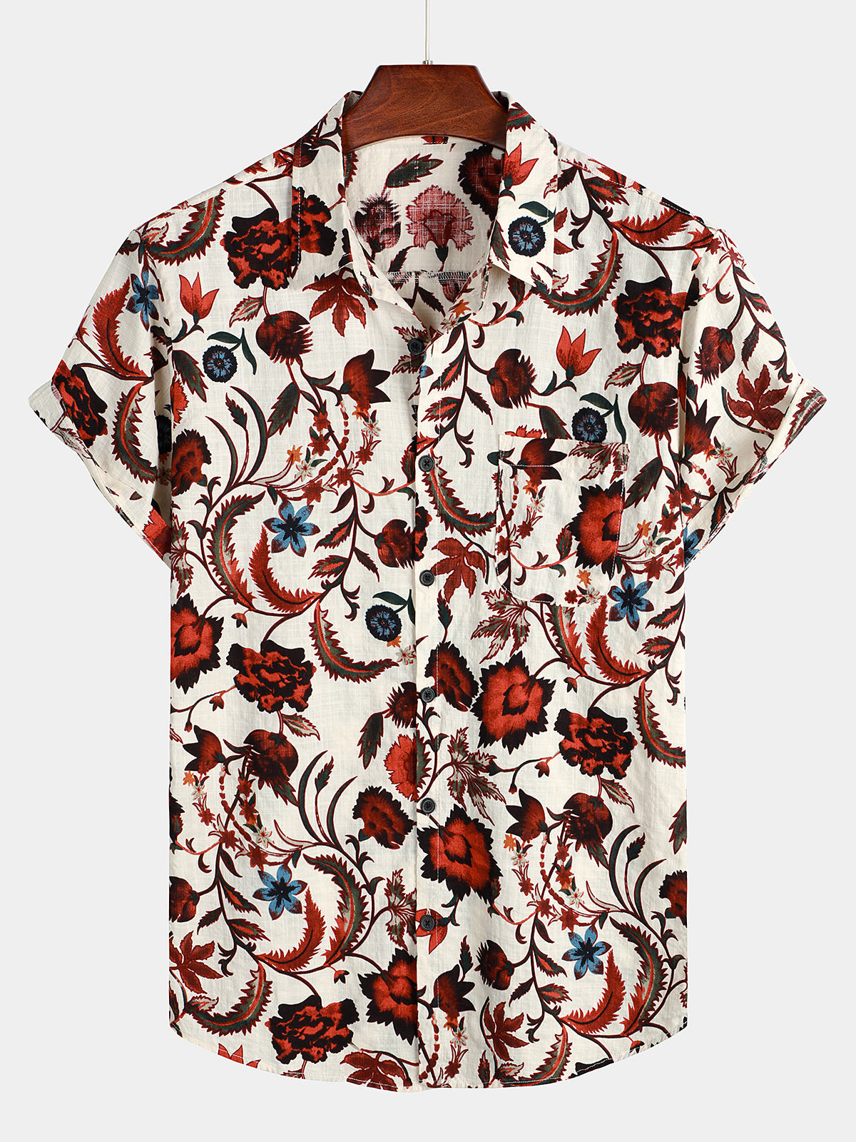 Mens Floral Print Short Sleeve Hawaiian Shirt