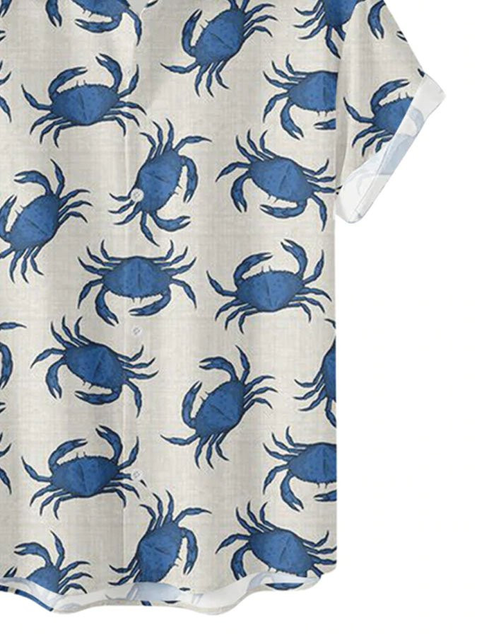 Mens Casual Crab Printed Hawaiian Shirt