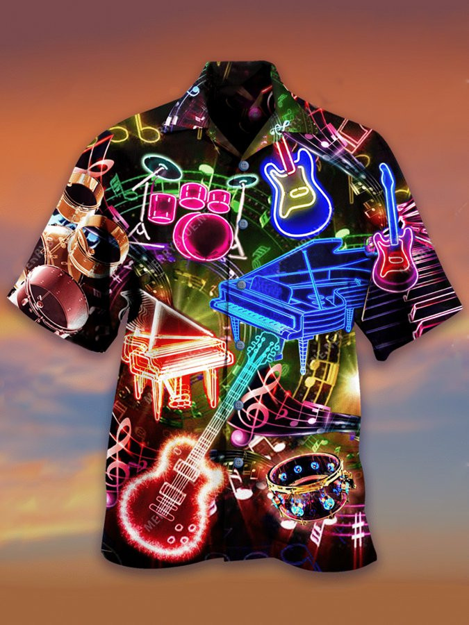 Mens Where Words Fail Music Speaks colorful hawaiian shirt