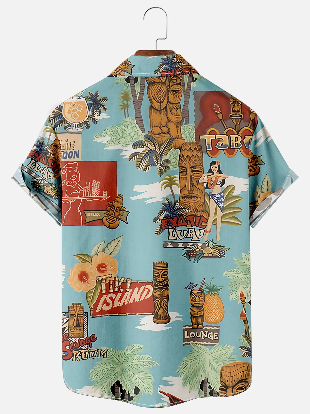 Mens Hawaiian Shirt Tiki Bar Print Cotton Blend Short Sleeve Shirt For Couples