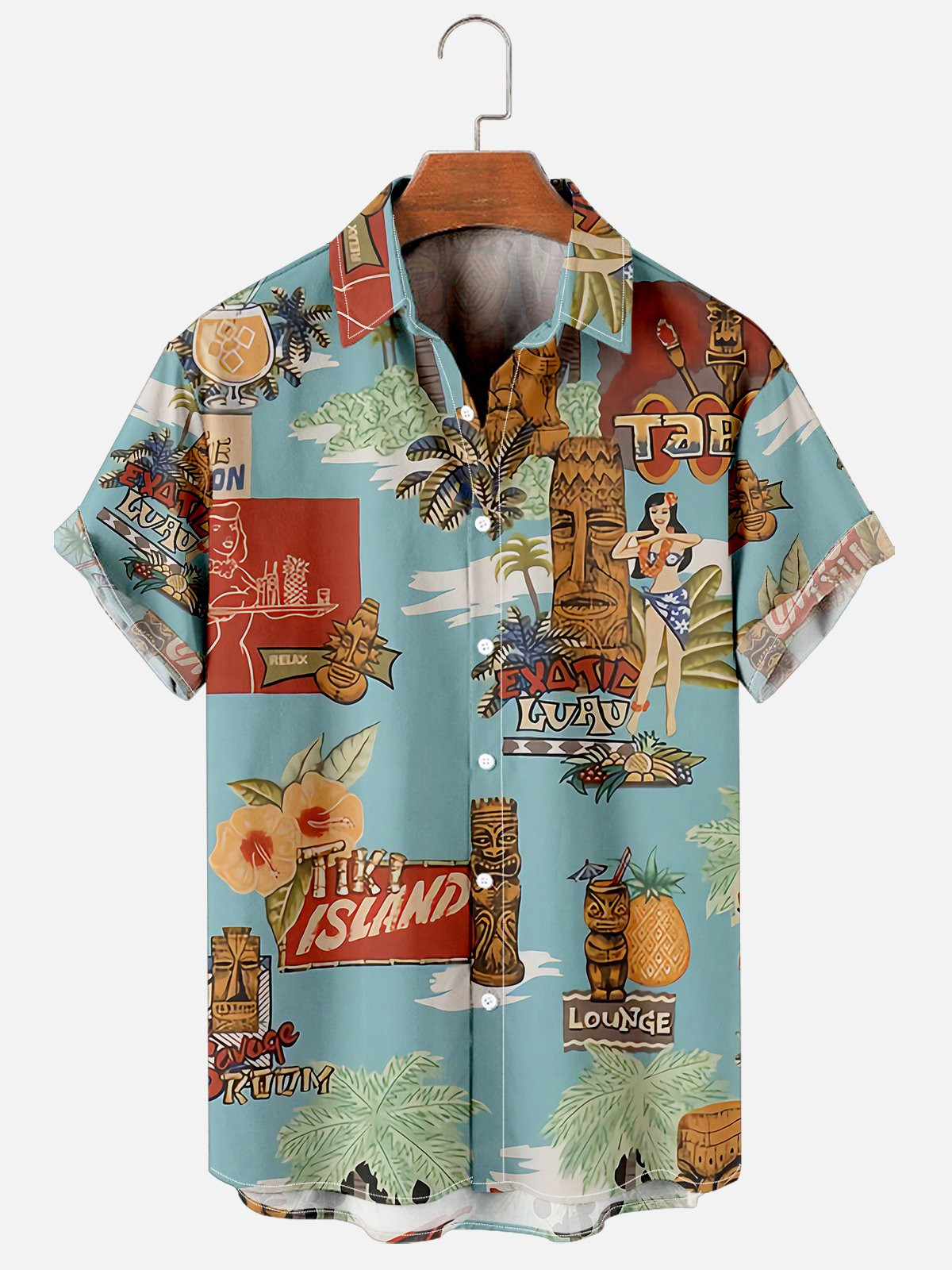 Mens Hawaiian Shirt Tiki Bar Print Cotton Blend Short Sleeve Shirt For Couples