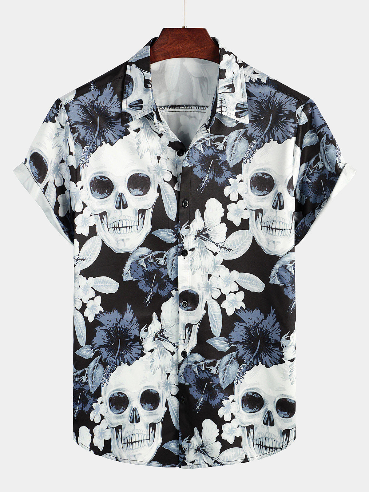 Mens Funny Skull Print Short Sleeve Shirt Hawaiian Shirt for Men Women