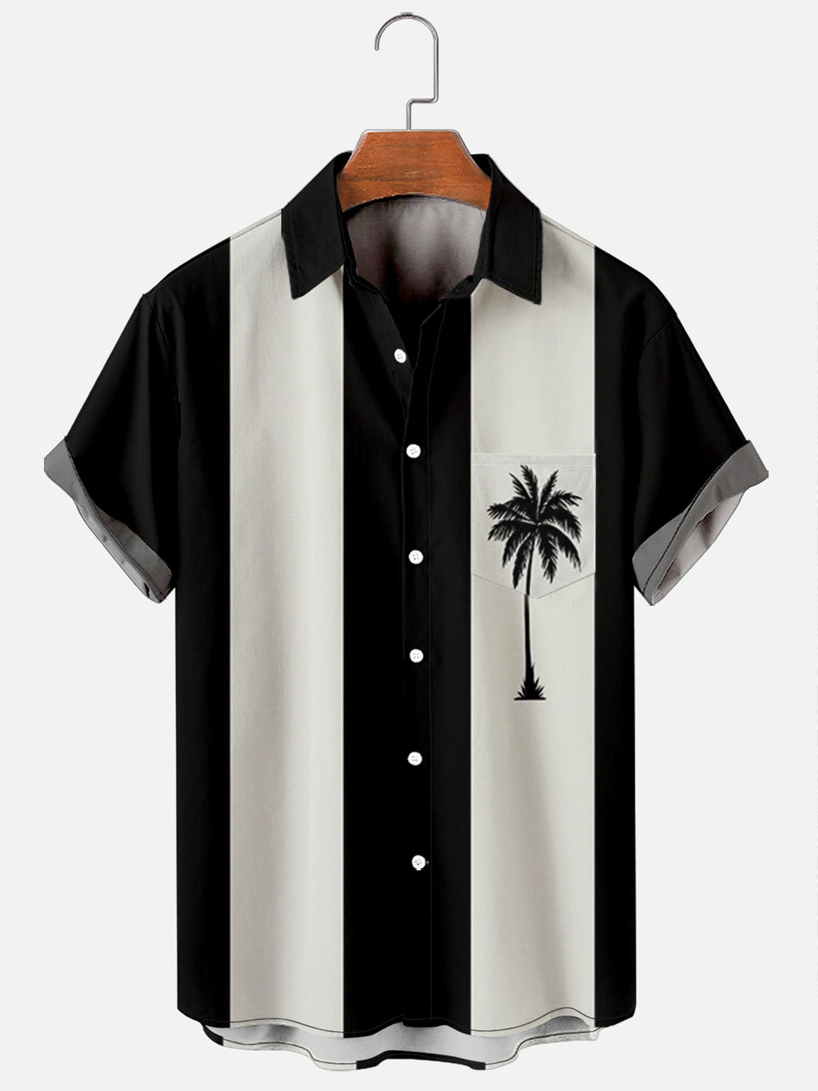 Mens Billiard Shirt Coconut Tree Print Breathable Casual Hawaiian Shirt