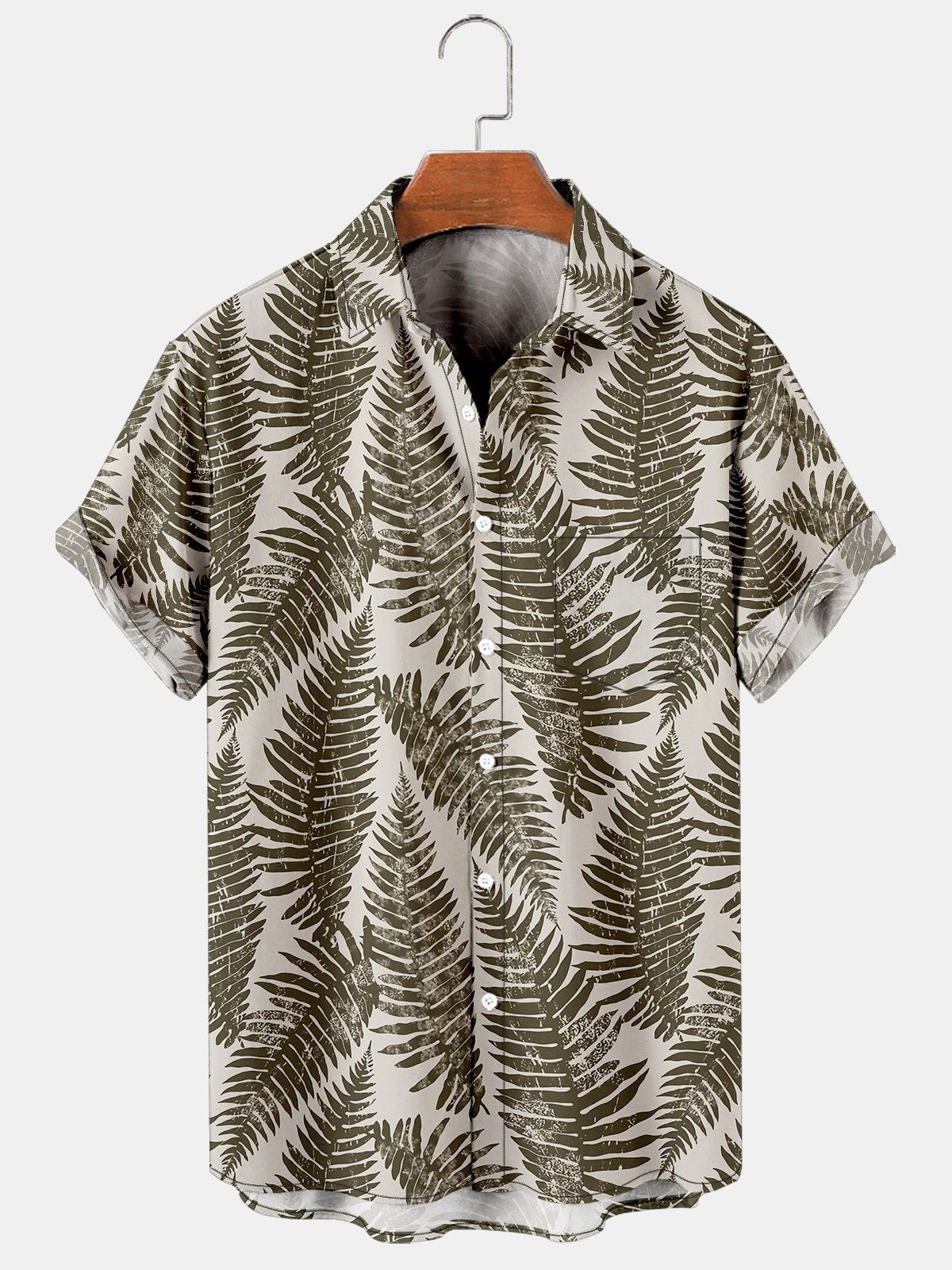 Vacation Leisure Leaf Pattern Hawaiian Style Printed Shirt Top