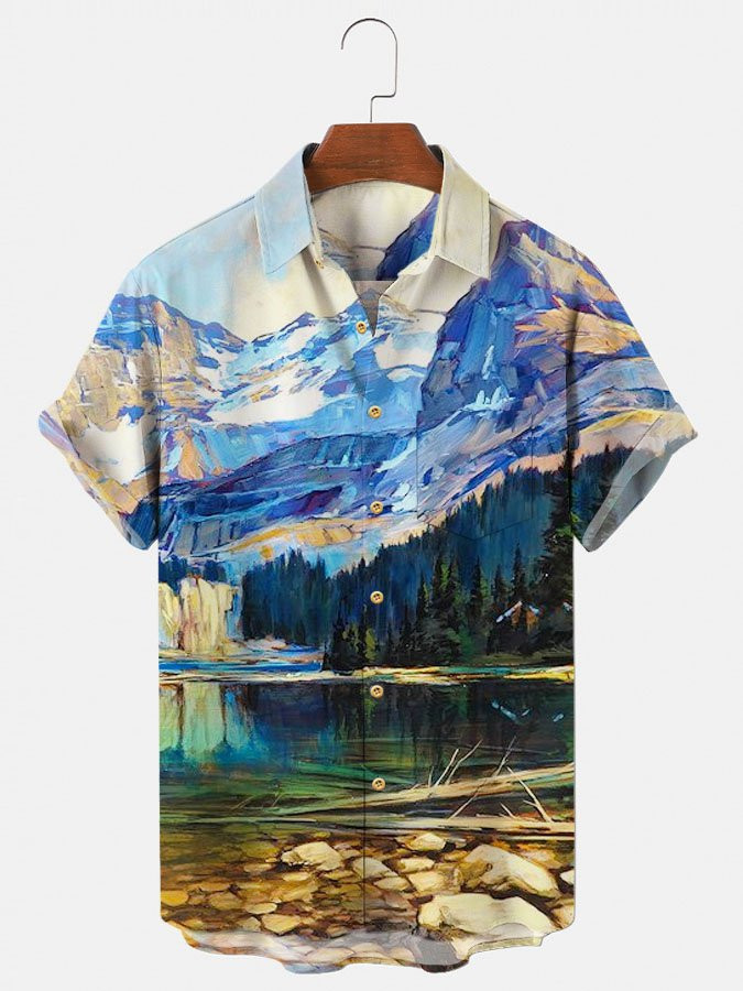 Mens Blue 50s Retro Beach Printing Quick Dry Hawaii Camp Shirts Hawaiian Shirt for Men Women