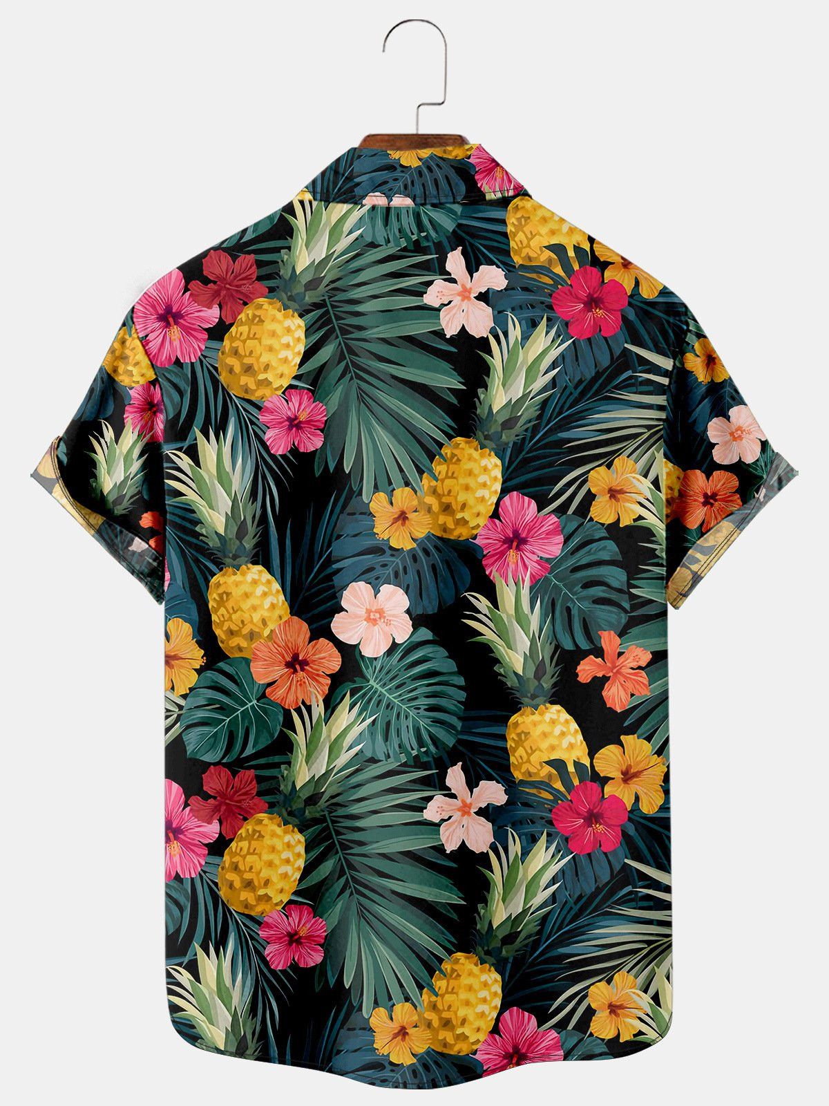 Mens Tropical Floral Pineapples Print Casual Breathable Short Sleeve Hawaiian Shirts