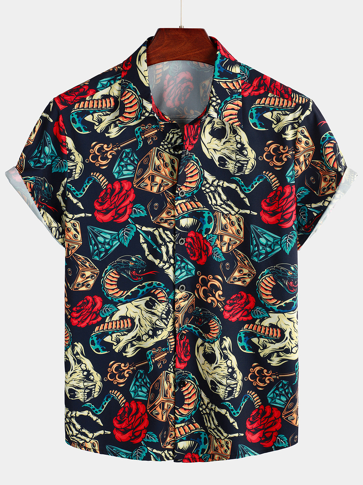 Mens Funny Skull Print Short Sleeve Shirt Hawaiian Shirt for Men Women