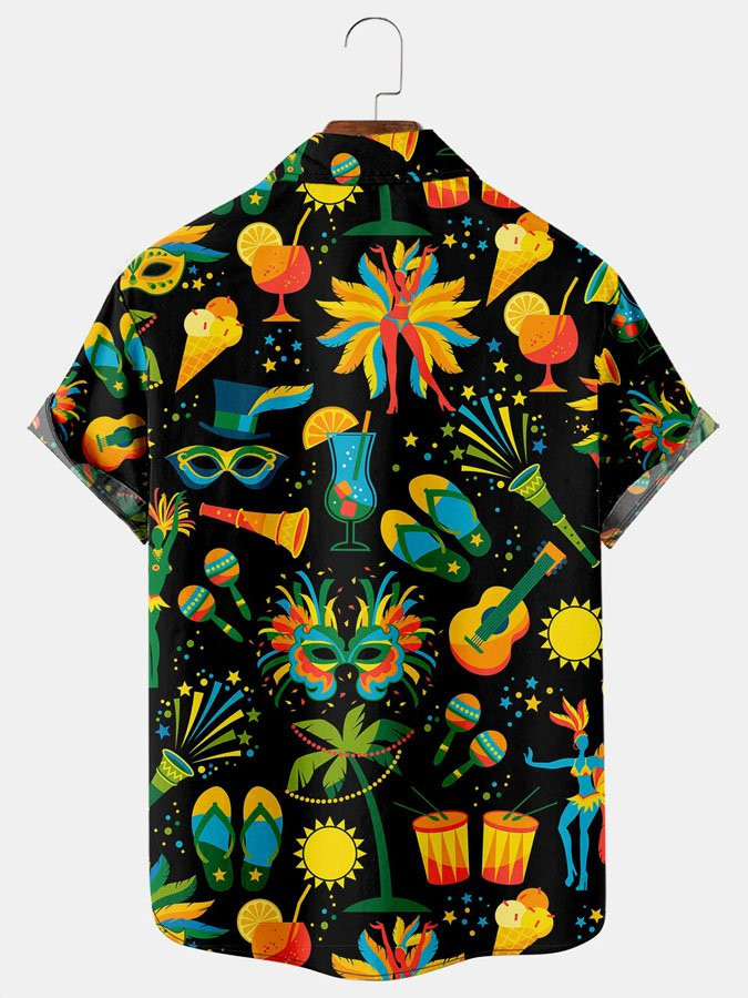 Mens Vintage Shirts Mardi Gras Graphic Casual Breathable Short Sleeve Hawaiian Shirt