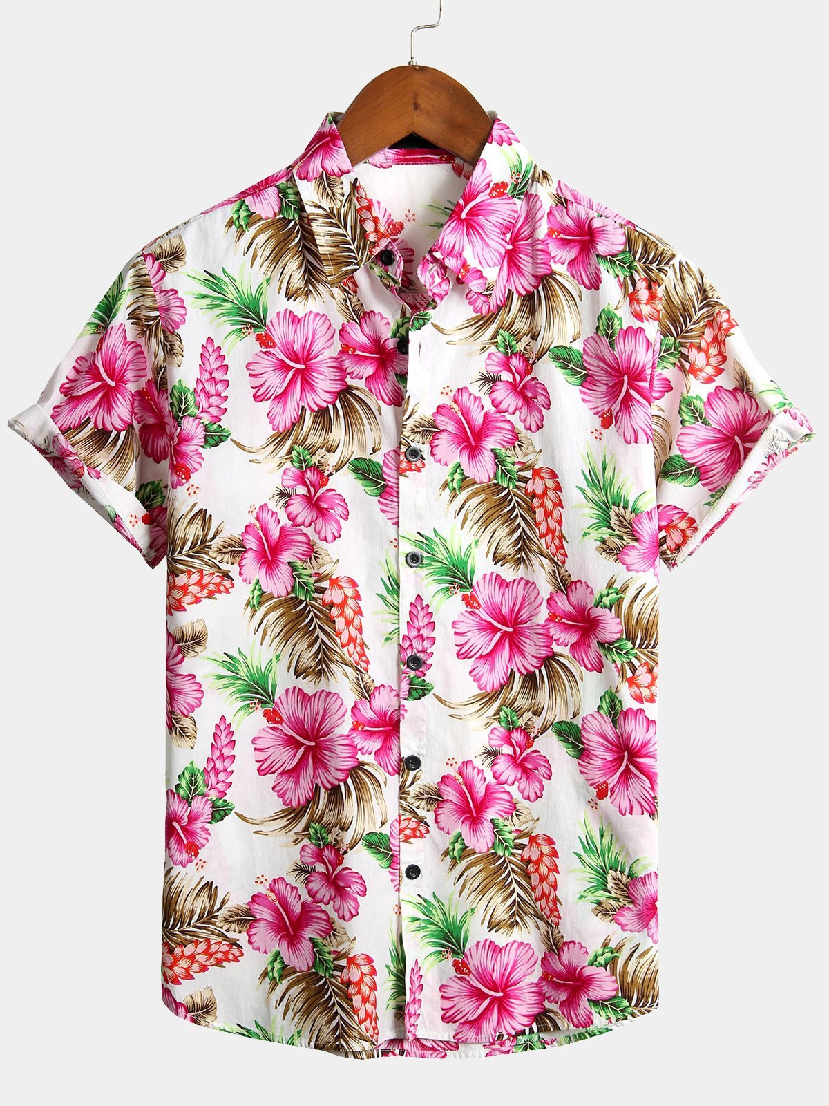 Mens Holiday Floral Printed Cotton Shirts Hawaiian Shirt for Men Women