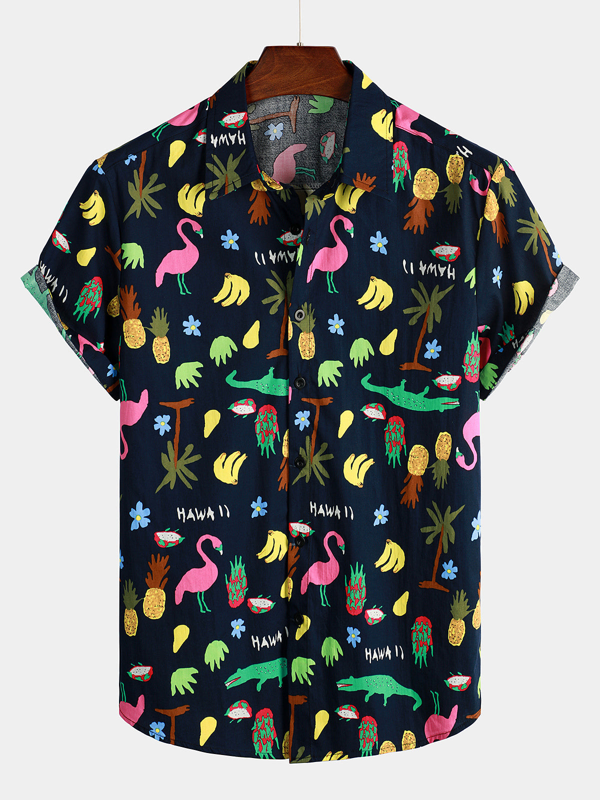 Mens Floral Cotton Tropical Flamingo Hawaiian Shirt