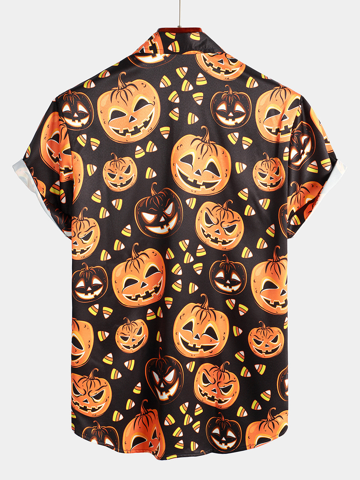 Mens Casual Pumpkin Print Halloween Button Short Sleeve Shirt Hawaiian Shirt for Men Women