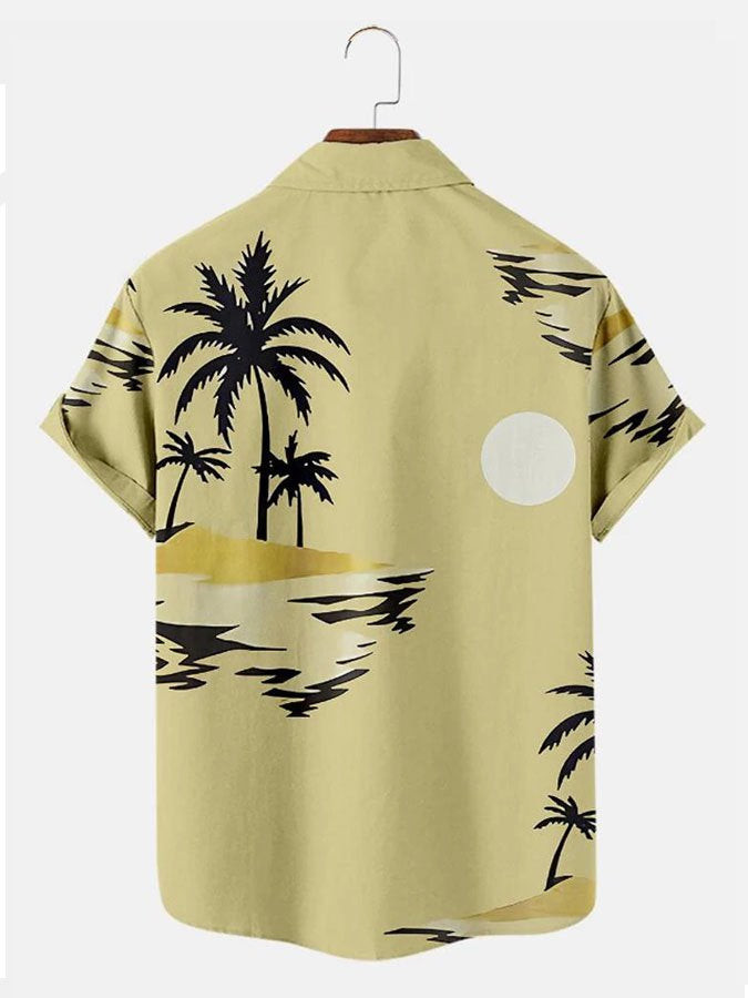 Mens Hawaiian Shirt Coconut Tree Print Summer Casual Loose Short Sleeve Shirt