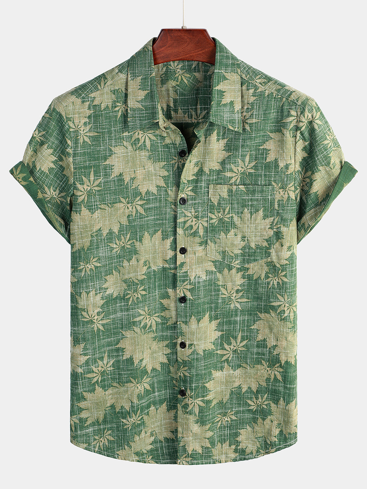 Mens Casual Holiday Leaf Pocket Hawaiian Retro Shirt