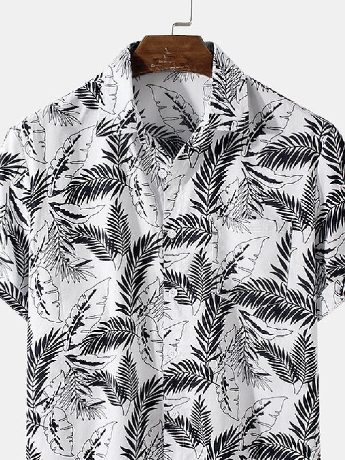 Mens Leaves Printed Hawaiian Shirt Short Sleeve Casual Loose Top