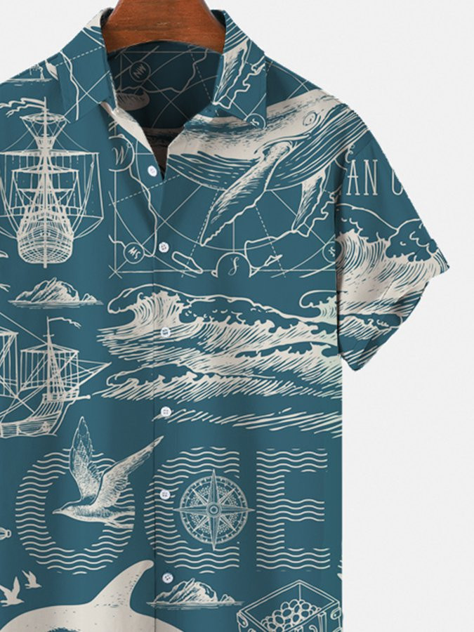 Mens Ocean Navigation Casual Printed Shirts  Tops Hawaiian Shirt for Men Women