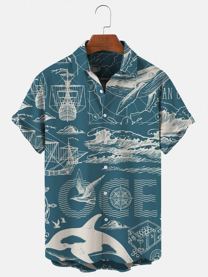 Mens Ocean Navigation Casual Printed Shirts  Tops Hawaiian Shirt for Men Women