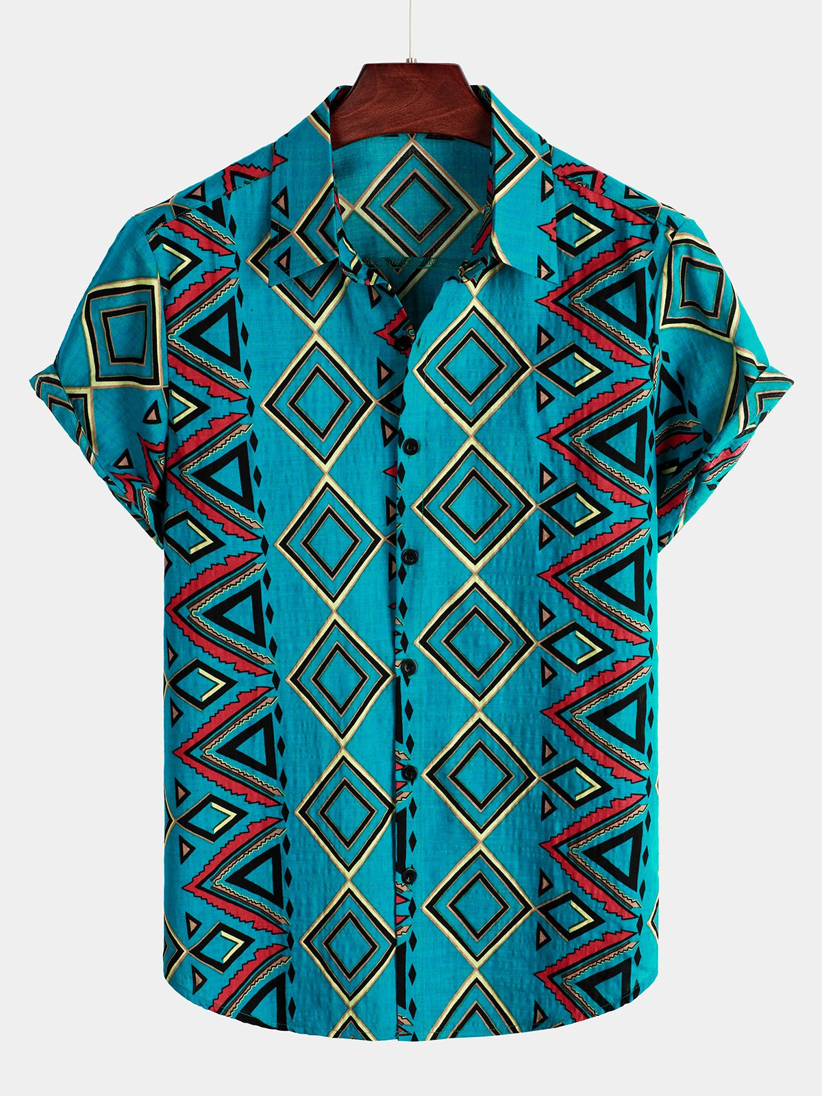 Mens Retro Blue Short Sleeve Cotton Shirt Hawaiian Shirt for Men Women