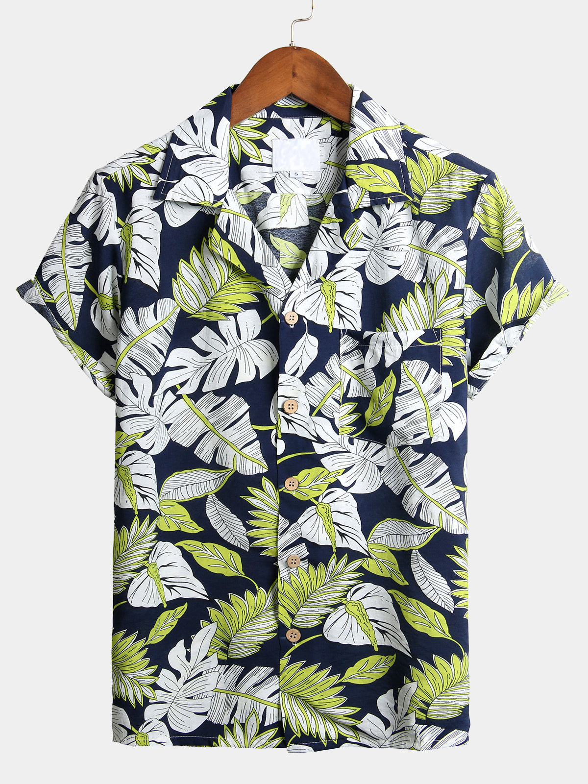 Mens Leaves Cotton Tropical Hawaiian Shirt