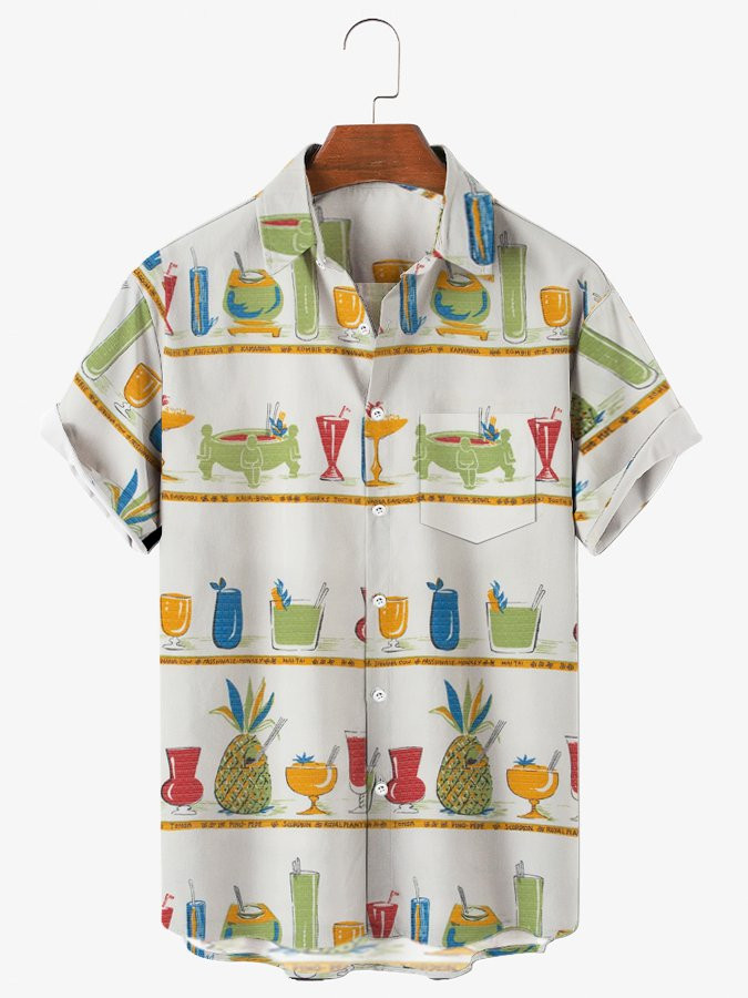 Mens Hawaiian Shirt  Pineapple Beach Shirts Ash Grey Plant Cotton-Blend Shirts