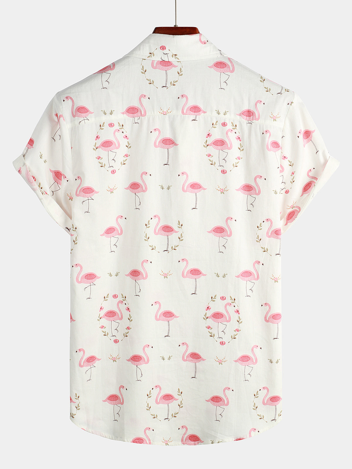 Mens Casual Cotton Flamingo Print Short Sleeve Shirt Hawaiian Shirt for Men Women