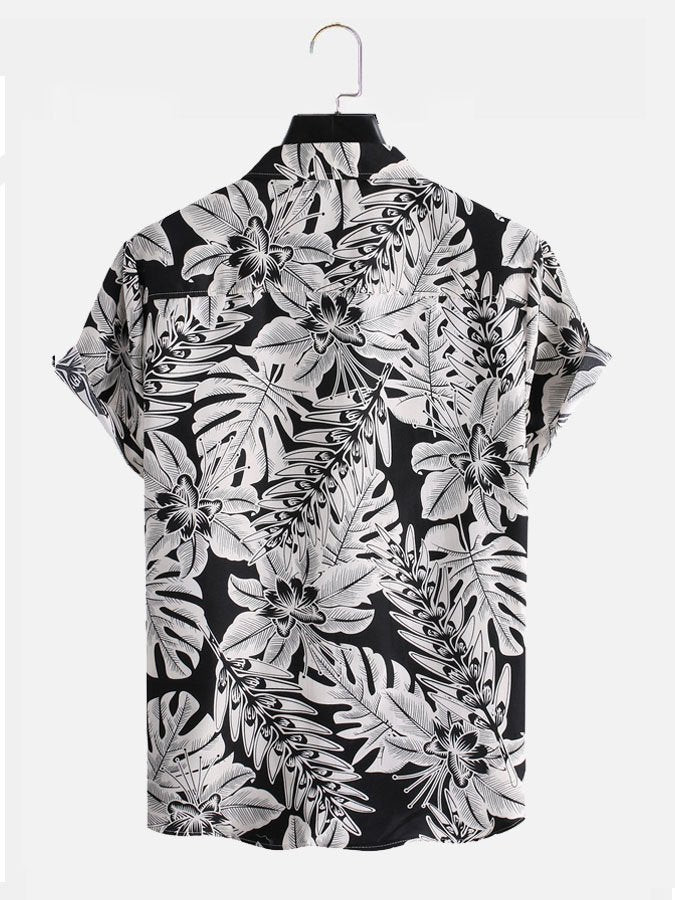 Mens Casual Vintage Tropical Floral Print Lapel Casual Short Sleeve Hawaiian Shirt