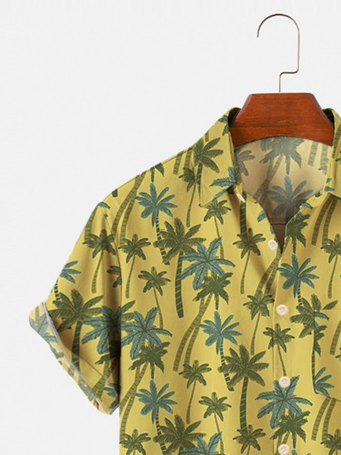 Yellow Mens Hawaiian Shirt Casual Short Sleeve Aloha Beach Shirts Shirts  Tops