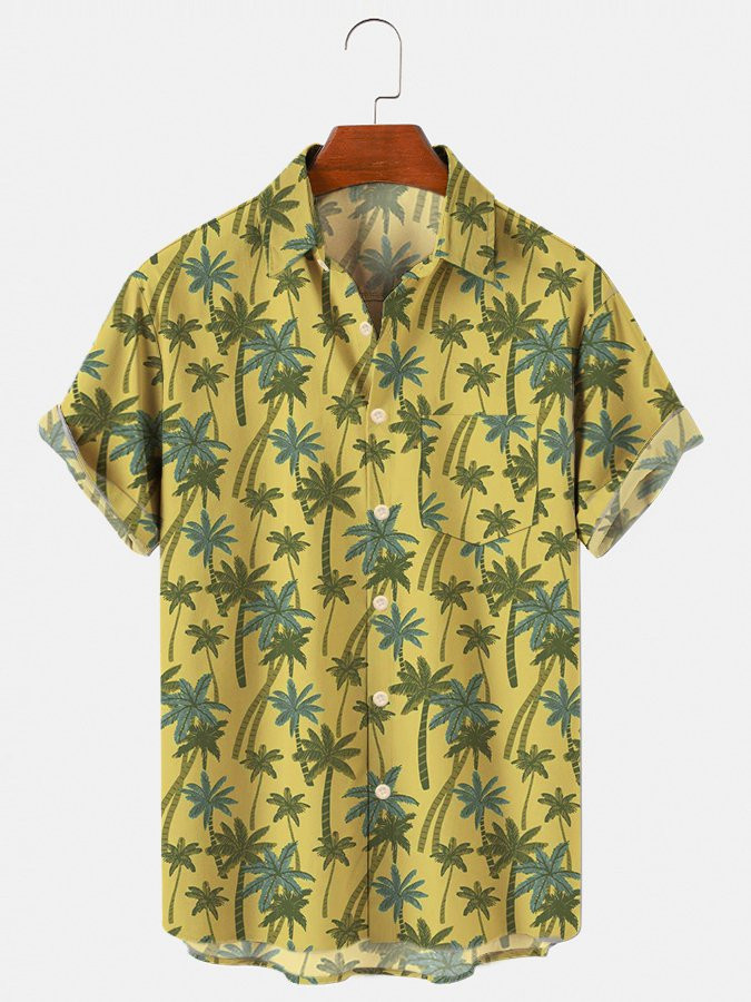 Yellow Mens Hawaiian Shirt Casual Short Sleeve Aloha Beach Shirts Shirts  Tops