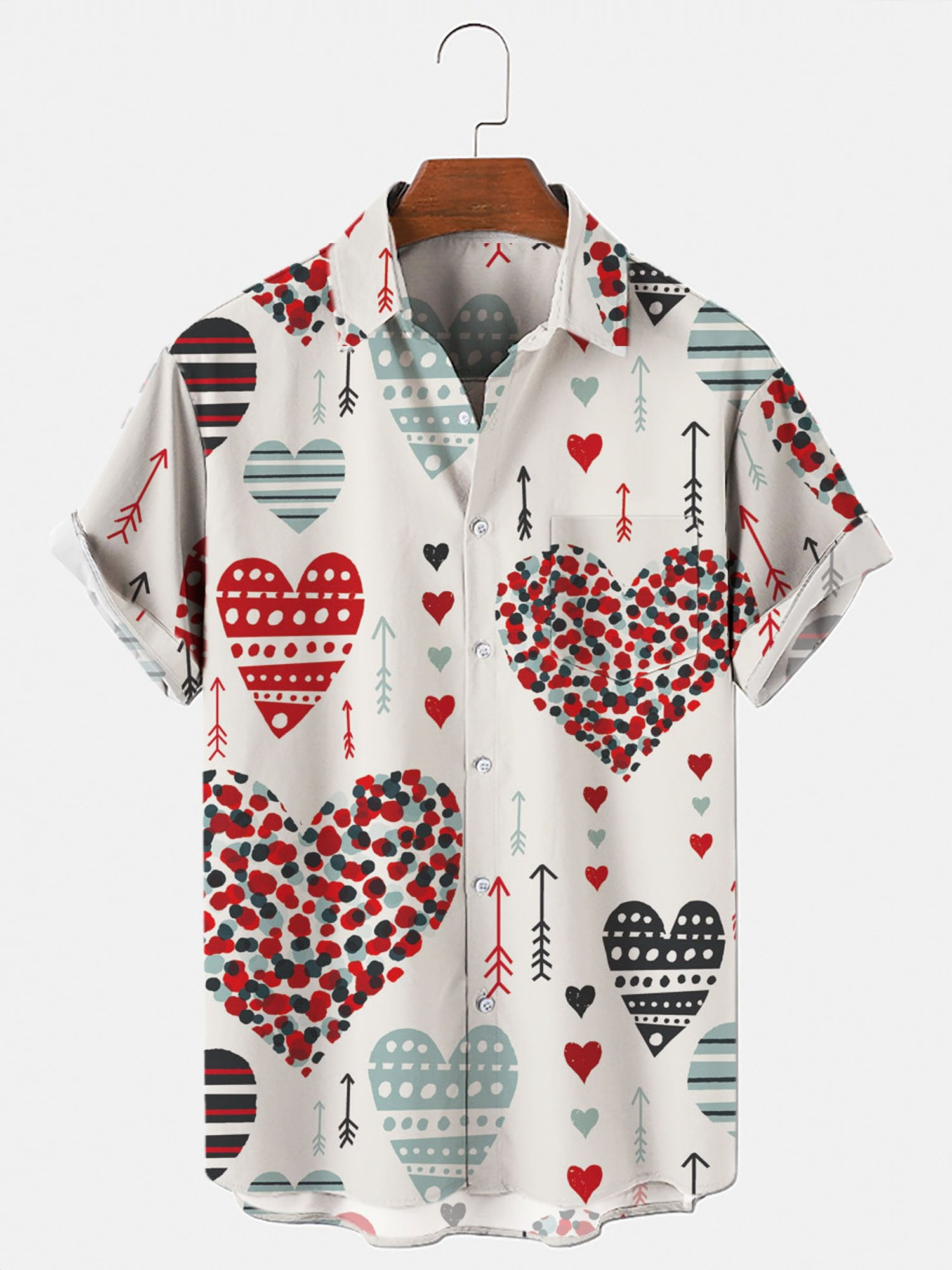 Mens 50s  Retro Hawaiian Shirts Holiday Love Pattern White Quick Dry Short Sleeve Top Shirts For Couples