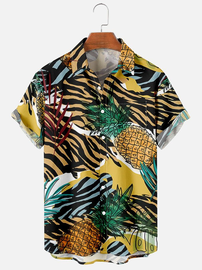 Mens Cool Hawaiian Shirt With Leopard Pineapple