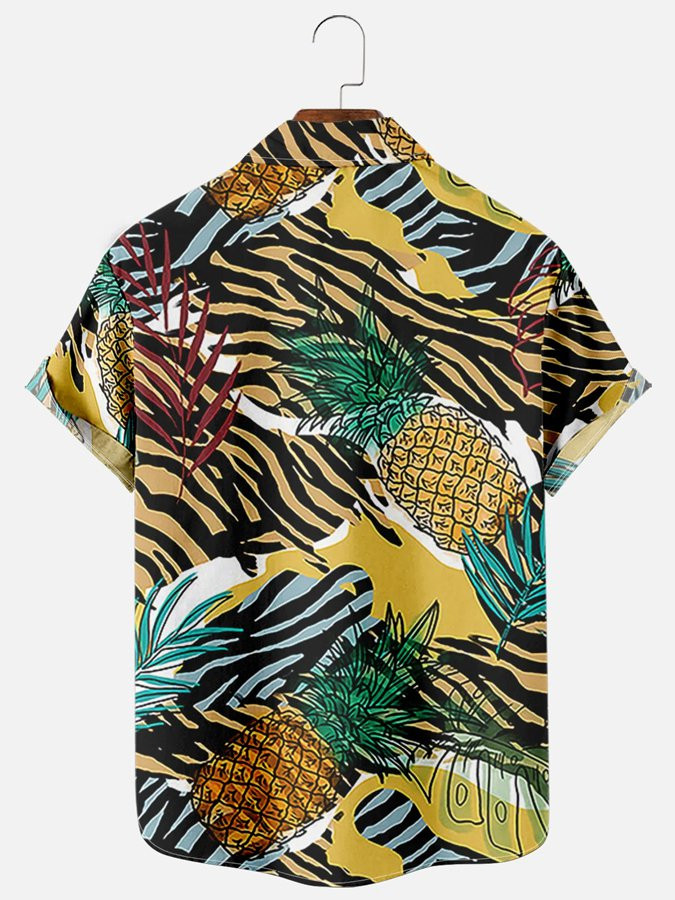 Mens Cool Hawaiian Shirt With Leopard Pineapple